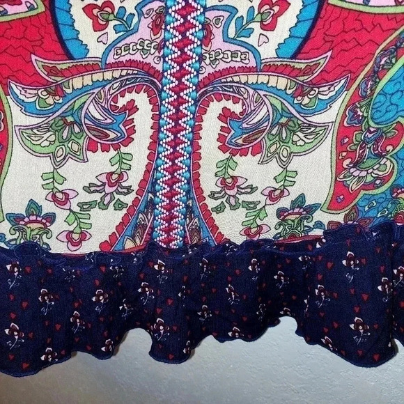 BILA Top Womens XL Boho Flowy Peplum Hem Shirt Multi Color - Picture 4 of 7